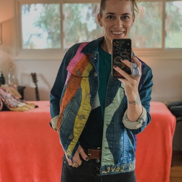 Custom painted Metallic "Love" Buffalo Denim Jacket S - Picture 7 of 7